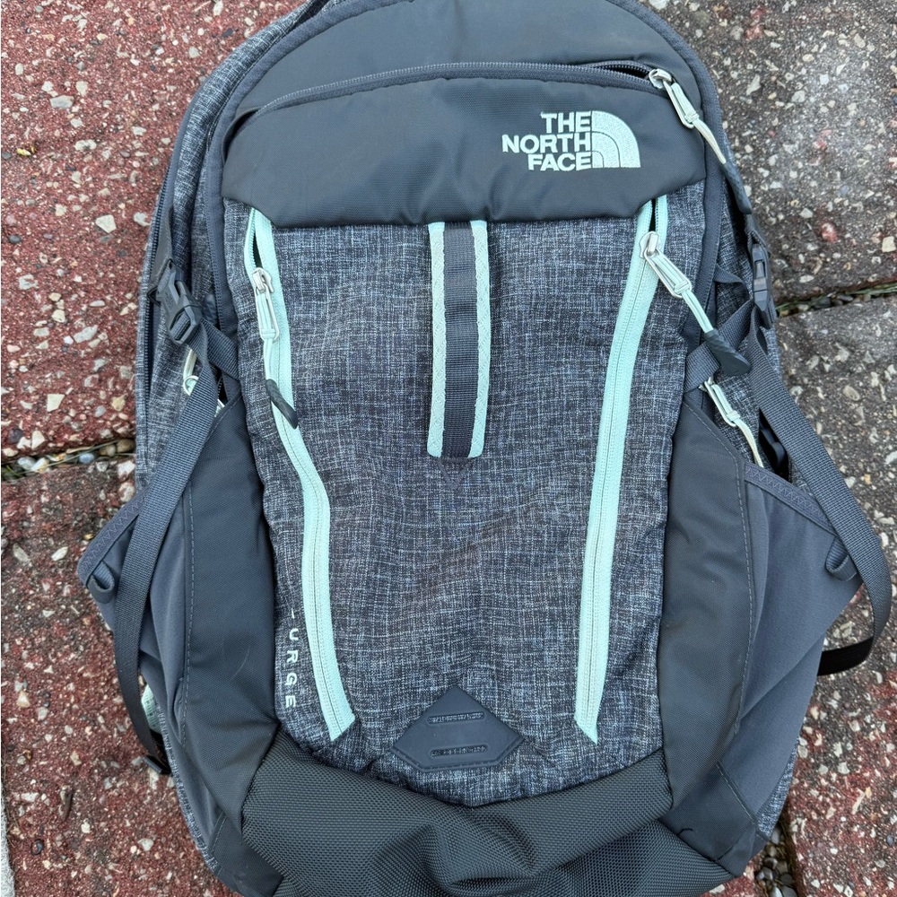 The North Face Gray Heather Backpack with Mint Trim
